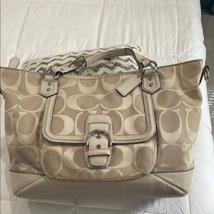 Coach Cream Tote Bag with Leather Trim
